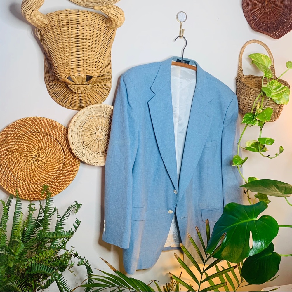vintage oversized linen blue oversized blazer - Picture 3 of 7